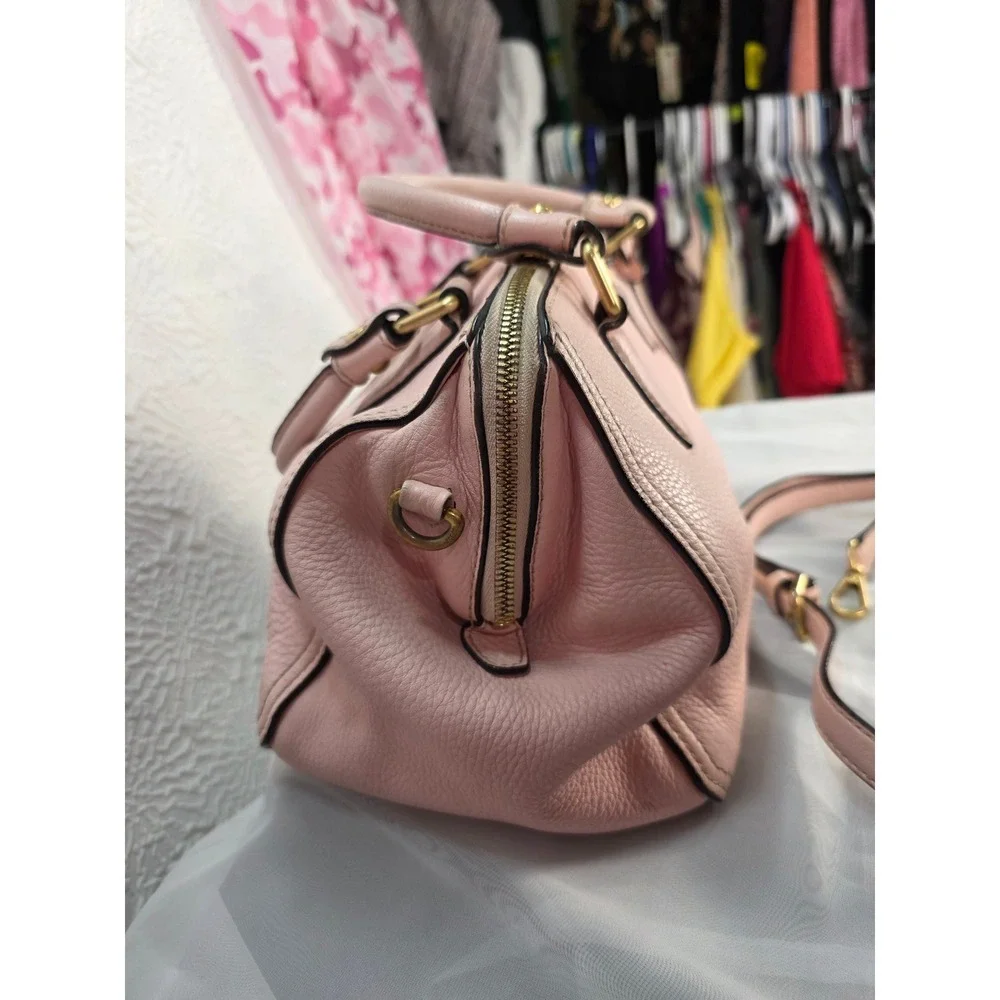 MCM Pink Pebbled Leather Boston Satchel Bag w/ Crossbody Strap‎